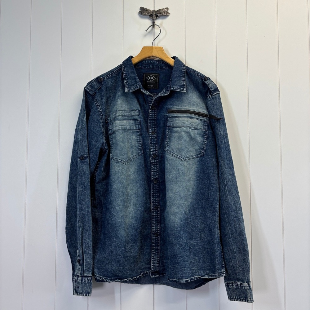 ROK Mens Streetwear Button Down Shirt Size XL Rugged Grunge Utility Minimalist